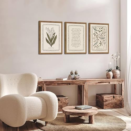 Framed Vintage Botanical Wall Art Set of 3, Lily of the Valley and Bird Nature - Image 7
