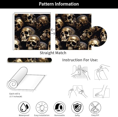 18"x236" Black Gold Creative Gothic Skull Peel and Stick Self Adhesive - Image 7