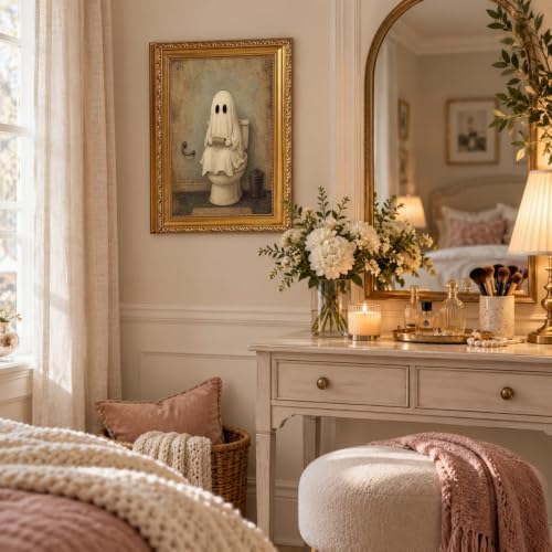 Vintage Gold Framed Cute Ghosts on Toilet Halloween Wall Art 12x16Inch - Image 7