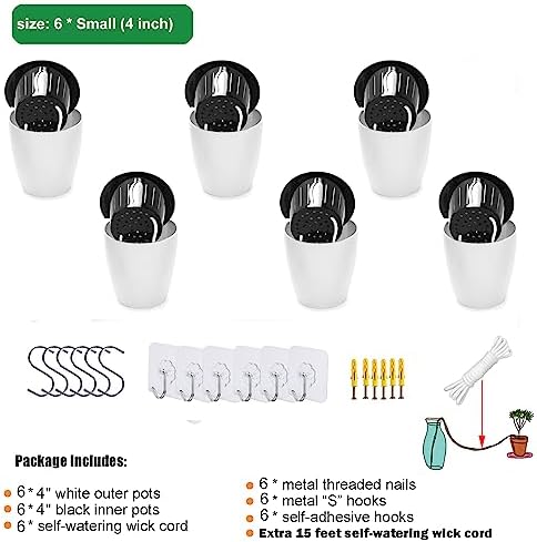 ORIMERC 4 Inch Self Watering Hanging Planters, Wall Mounted Plant Pots - Image 6