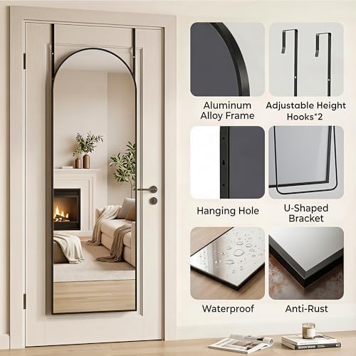 58"x20" Over The Door Mirror, Arched Full Length Mirror - Image 6
