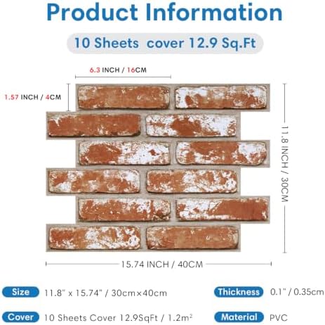 COMSTICKC 3D Faux Brick Peel and Stick Wall Stickers - Image 6