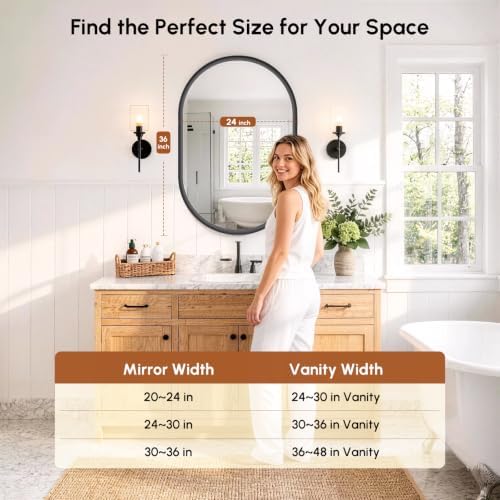 USHOWER Black Oval Mirror 24x36 Inch, Oval Bathroom Mirror - Image 6