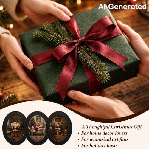 3Pcs Funny Santa Claus Christmas Bathroom Oval Wall Art Framed Decor - Image 7