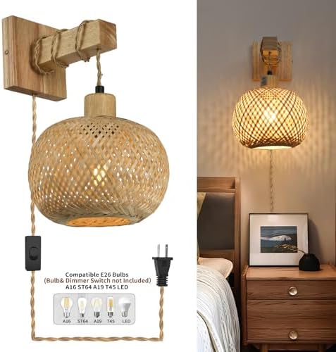 Woven Rattan Plug in Wall Sconce, 15 RGB Dimmable Boho Light - Image 7