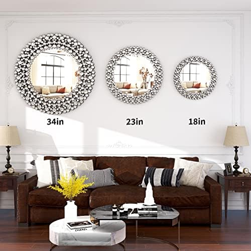 SHYFOY 18" Round Mirrors for Wall Decor, Crystal Decorative Mirrors - Image 6