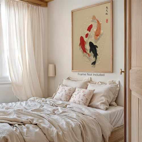 Japanese Koi Fish Poster Minimalist Asian Wall Art Vintage Zen Water Painting - Image 7