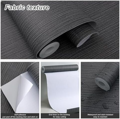 FUKU MON Matte Dark Grey Peel and Stick Wallpaper Smooth Flat Printed V-Shaped - Image 7