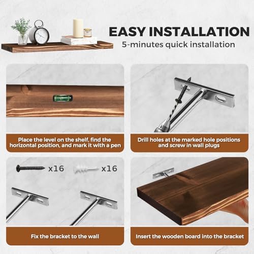 16x5.8x0.8in Floating Wall Shelves Rustic Solid Wood 4-Pack - Image 7