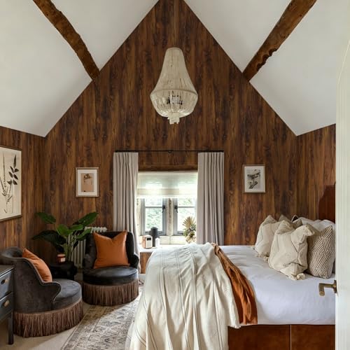 Dimoon 394"x15.7" Thickened Texture Brown Wood Grain Vintage Wallpaper Roll - Image 6