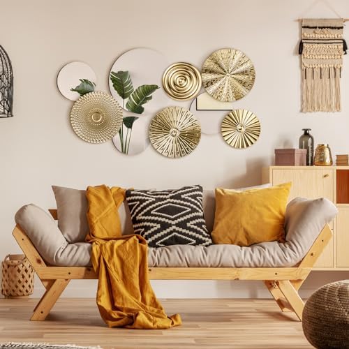 Blulu 9 Pcs Gold Mirror Wall Decor Metal Round - Image 6