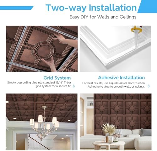 STICKGOO PVC Ceiling Tiles, Antique Copper Decorative Drop Ceiling Tiles 24 x - Image 6