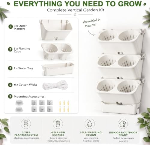 Briwooody 3 Set 6 Pocket Vertical Stackable Wall Planters Kit Outdoor Self - Image 6