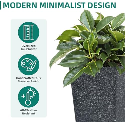 Autodaya 28" Oversized Black Terrazzo-Look PP Tall Planters Set of 2 - Image 6