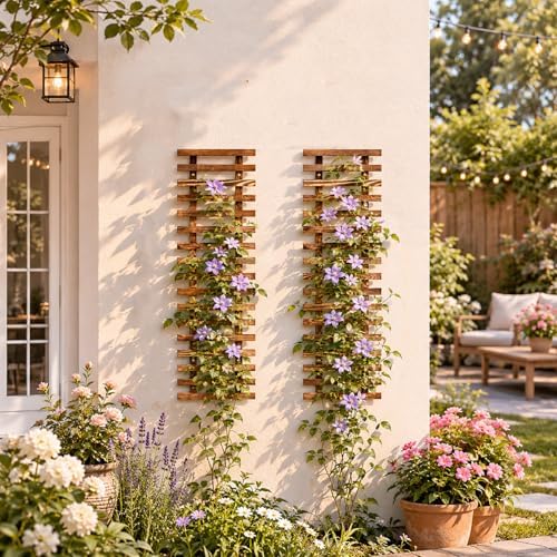 Pack of 2 Vertical Wooden Wall Planter Trellis - Image 7