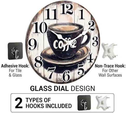 12 Inch Coffee Sign Kitchen Wall Clock, Rustic Wall Clocks Battery Operated - Image 6