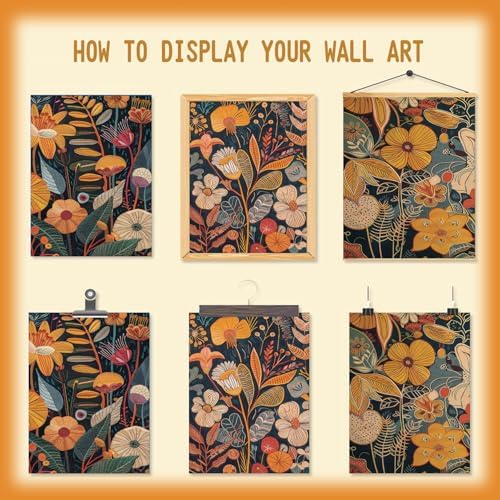 TBKHUDBI Burnt Orange Floral Canvas Wall Art, Mid Century Modern Wall Decor - Image 7