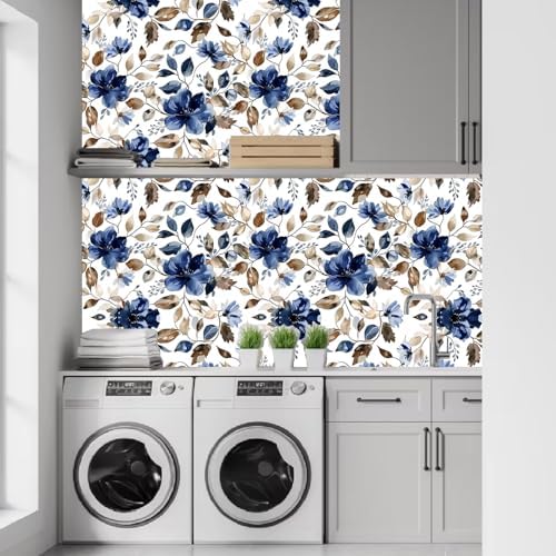 Modern Blue Floral Peel and Stick Wallpaper 17.7"x 212.6" - Image 6