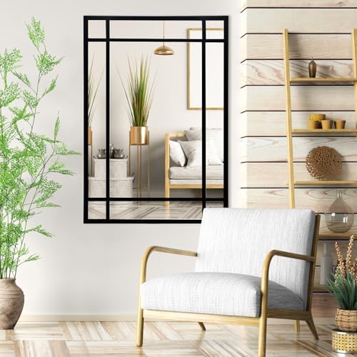 HQiJun Black Rectangle Mirror, Farmhouse Decorative Wall Mirror - Image 6