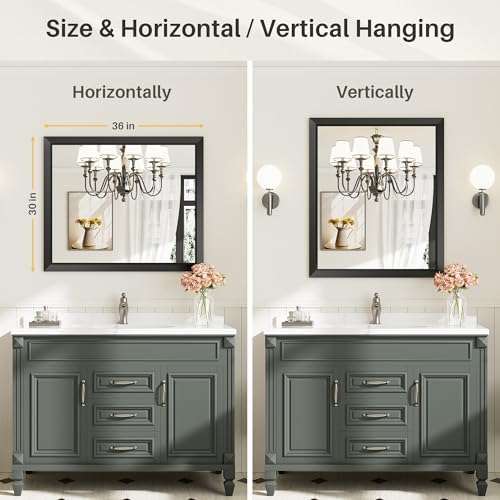 Briivue Black Metal Framed Bathroom Wall Mirror, 36x30 Inch - Image 6