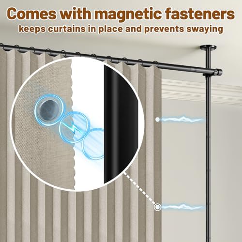 AJAZZ Room Divider Curtain+ Curtain Rods No Drilling Adjustable Tension 43-120× - Image 6