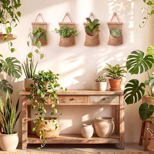 4 Pack Macrame Wall Plant Hangers, Jute - Image 6