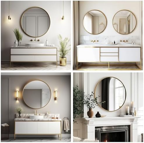 Sunniry Small Round Mirror, 16 inch Gold Circle Mirror, Brushed Metal Frame - Image 6