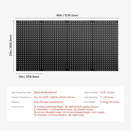 VEVOR Metal Pegboard Panels, 4 Panels, Heavy Duty Peg Board Wall Organizer - Image 7