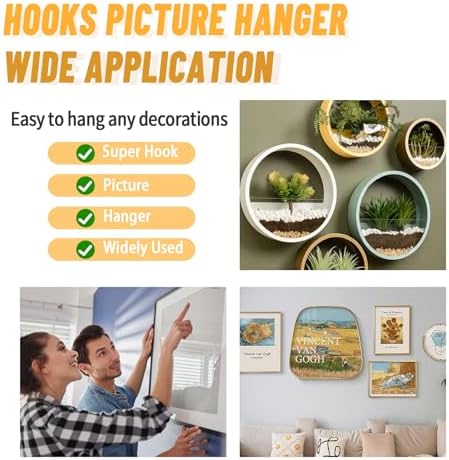 FURHUA 20pcs Aeneous Super Hook Picture Hangers and Office Pack, Drywall Hooks - Image 7