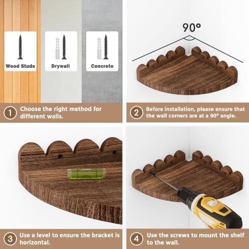 QsQueen Floating Shelves for Wall, 8.86 Inch Corner Scalloped Paulownia - Image 7