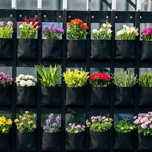 SOUJAP 2 Pack 18 Pockets Vertical Wall Garden Planter Plant Grow Bag, Hanging - Image 7