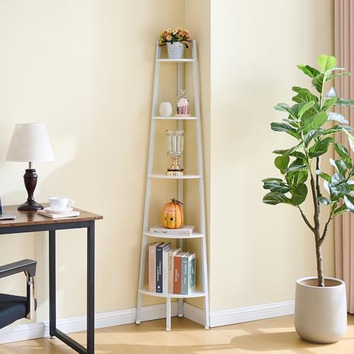 Hoctieon Corner Shelf, 5-Tier Corner Bookshelf, Rustic Ladder Shelf, Industrial - Image 6