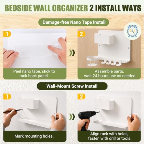 Floating Bedside Wall Shelf, Metal Bedside Wall Organizer - Image 6