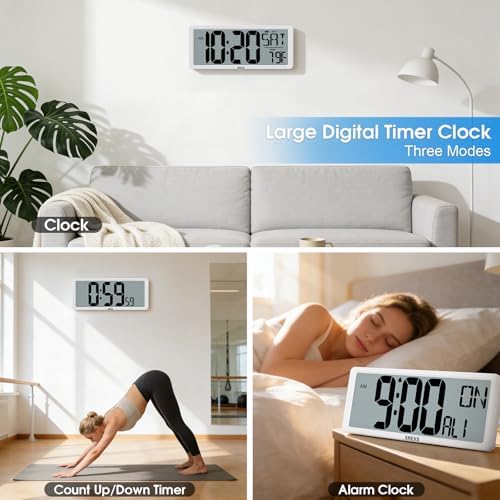 XREXS 14.17" Large Digital Wall Clock, Battery Operated Clock - Image 6