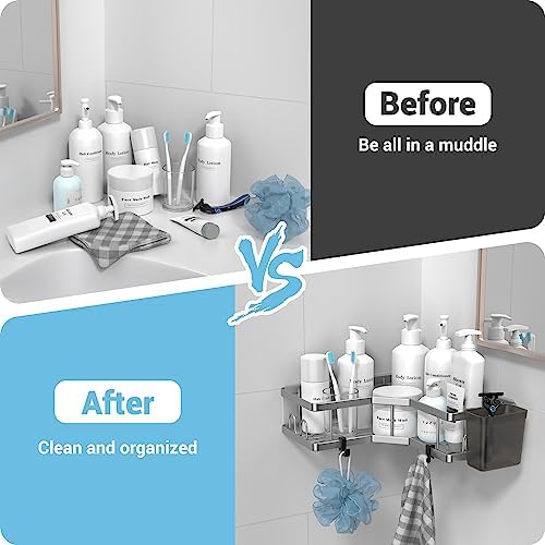 AKTECKE Corner Shower Caddy Bathroom Organizer 2 Pack Adhesive Shelf Decor- No - Image 6