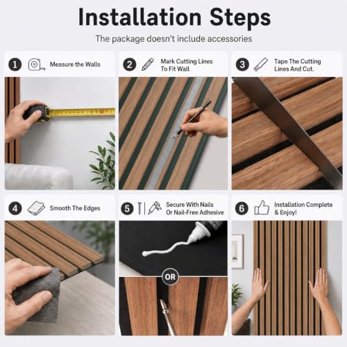 Wood Slat Wall Panel 4 Pack 93.3"x11.8", Fluted Soundproof - Image 7