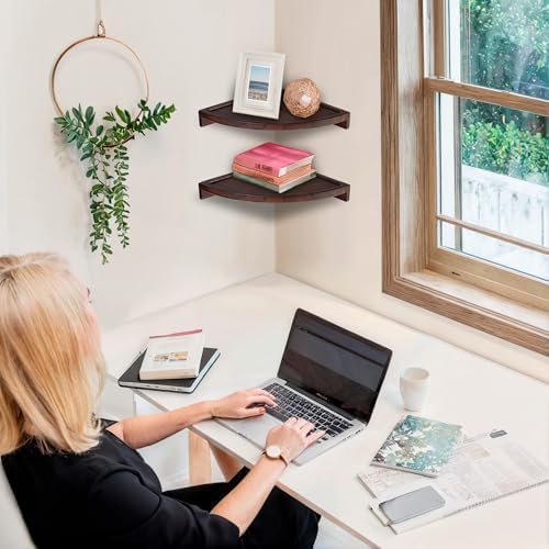 Demigo Round Floating Corner Shelves, Dark Brown Wall Shelf - Image 7