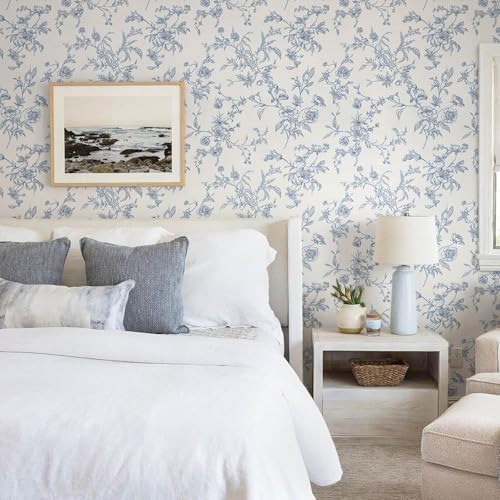 Ismoon Peel and Stick Wallpaper Floral Vintage Stick on Wall Paper Blue and - Image 6