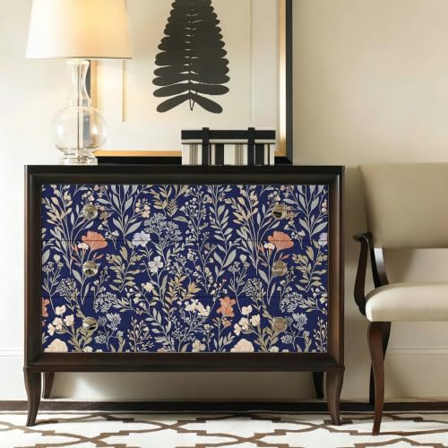 Froluya Dark Blue Floral Peel and Stick Wallpaper Vintage Floral Wallpaper - Image 6