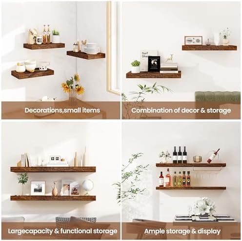 Vivelove Floating Shelves 9 inch Deep 36”Long Set of 2, Rustic Brown - Image 6