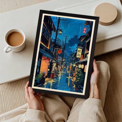 Black Framed Rainy Japanese Street Canvas Wall Art 8x10in - Image 7