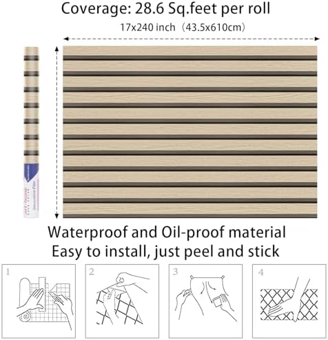 Arthome Wood Slat Wallpaper 17''x240'' Peel and Stick self Adhesive Wood - Image 7