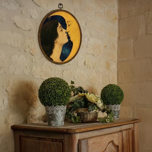 KLYTINK Retro Celestial Decor, Romantic Moon and Young Girl Round Wall Art - Image 7