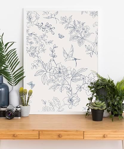 Froluya Cream White and Blue Peel and Stick Wallpaper Floral Contact Paper - Image 6
