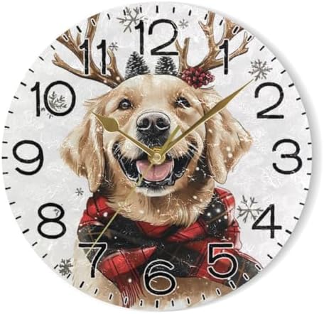 ALAZA Christmas Golden Retriever Dog Wall Clock Battery Operated Non Ticking - Image 7