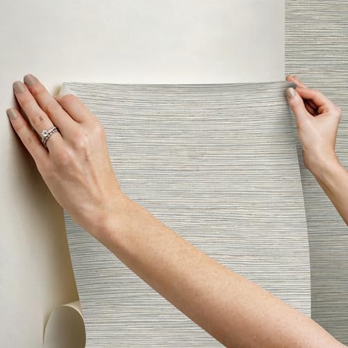 RoomMates Neutral Jade Dimensional Grasscloth Peel and Stick Wallpaper - Image 6