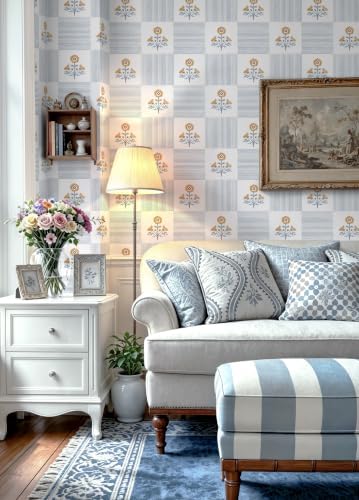 Guvana Blue Floral Peel and Stick Wallpaper Boho Contact Paper Vintage Floral - Image 6