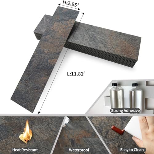 AULIGET 40-Piece Rust Slate Peel and Stick Backsplash Wall Tiles, Laundry Room - Image 6