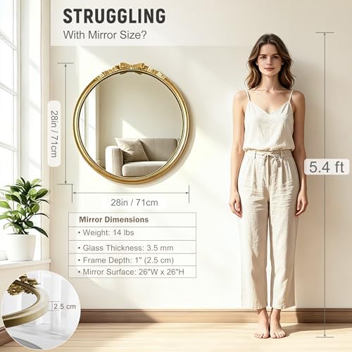 Gold Round Bow Mirror French Baroque Metal Frame Room Wall Decor 28" - Image 6