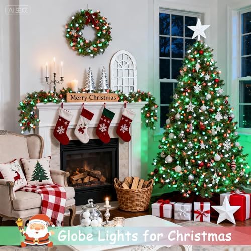 JMEXSUSS 33ft 100 LED Globe Red White and Green Christmas String Lights - Image 7